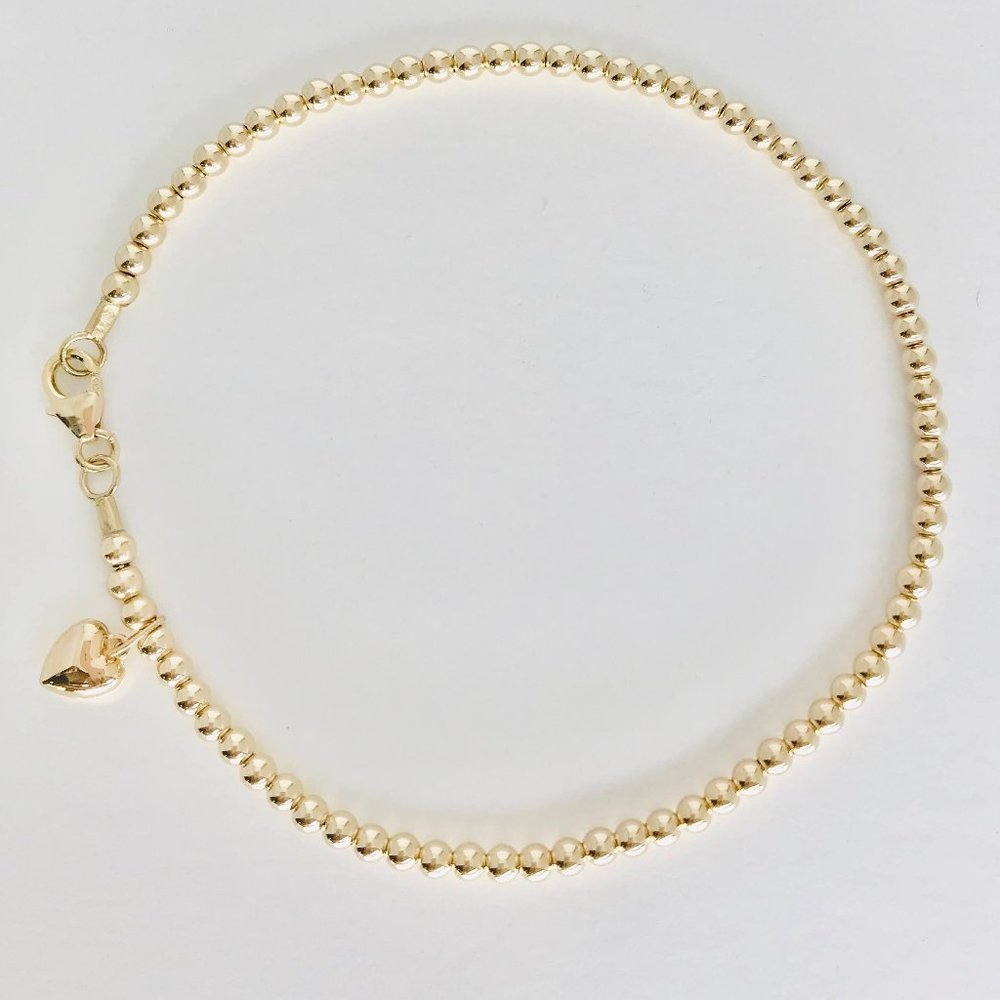 Dainty KiKi Anklet + Puffy Heart Charm (14K Gold)